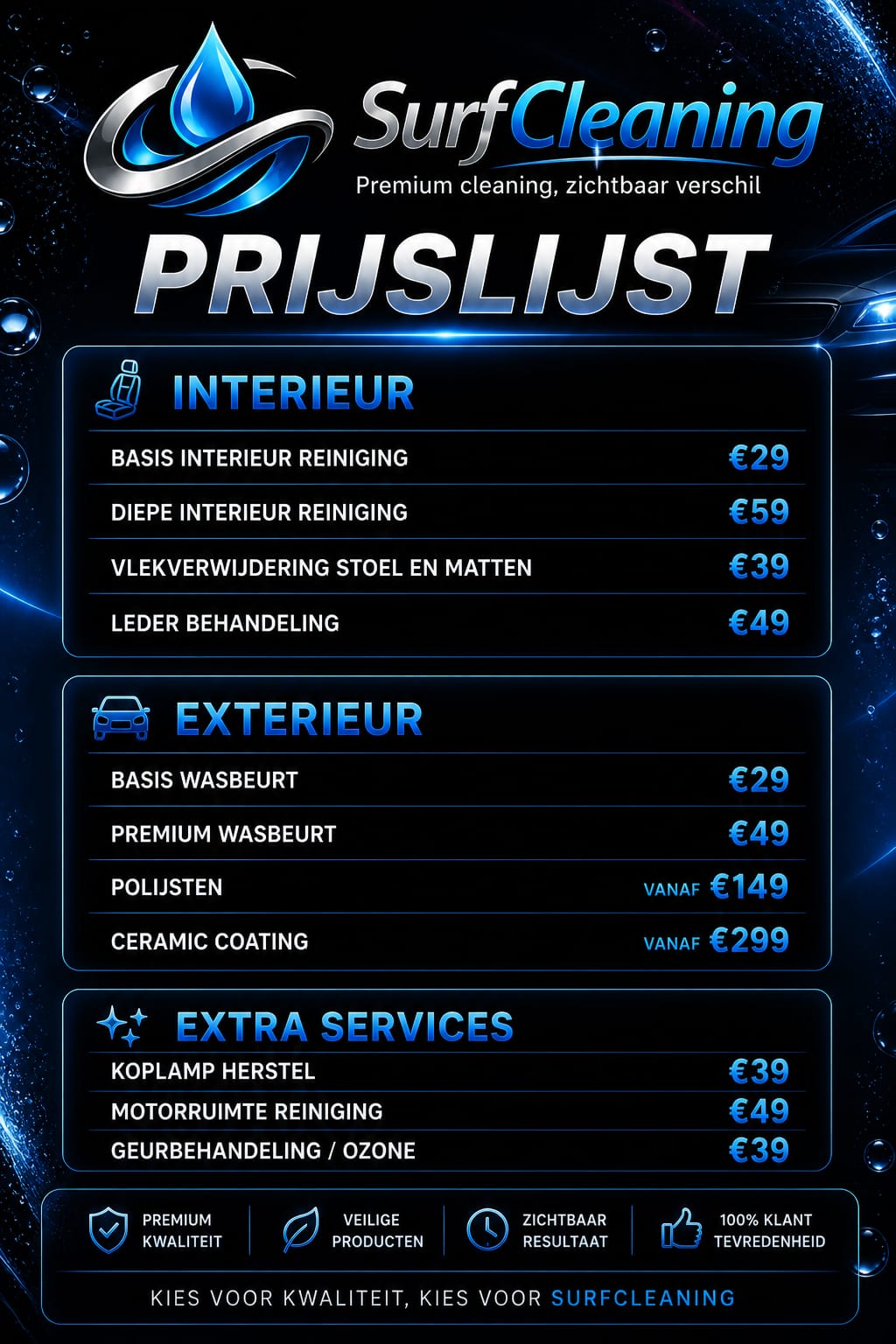 Prijslijst Auto Detailing